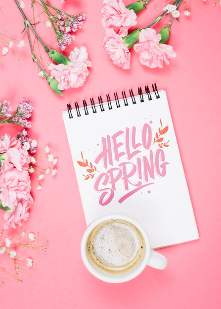 Flat Lay Notepad Mockup With Spring Concept Psd