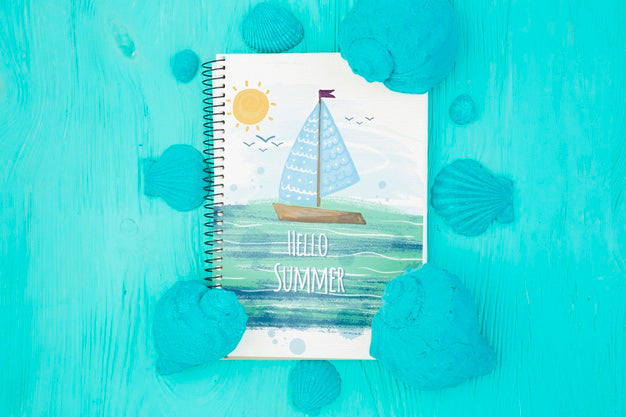 Flat Lay Notepad Mockup With Summer Elements Psd