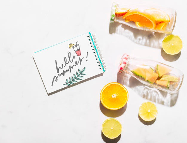 Flat Lay Notepad Mockup With Summer Elements Psd
