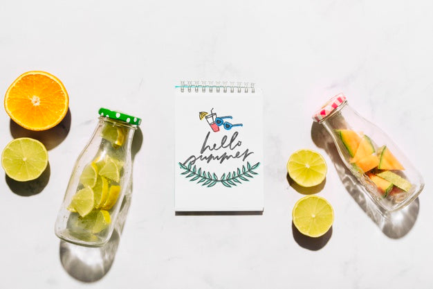 Flat Lay Notepad Mockup With Summer Elements Psd