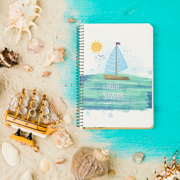 Flat Lay Notepad Mockup With Summer Elements Psd