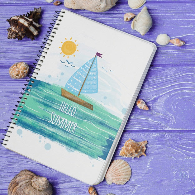 Flat Lay Notepad Mockup With Summer Elements Psd