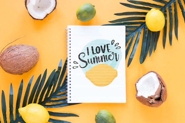 Flat Lay Notepad Mockup With Summer Elements Psd
