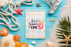 Flat Lay Notepad With Starfishes And Shells On The Table Psd