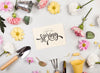 Flat Lay Of Assortment Of Spring Flowers And Gardening Tools Psd