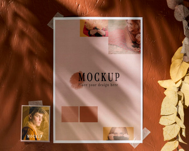 Flat Lay Of Beautiful Autumn Moodboard Mock-Up Psd