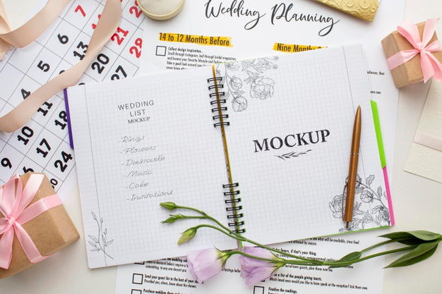 Flat Lay Of Beautiful Wedding Concept Mock-Up Psd