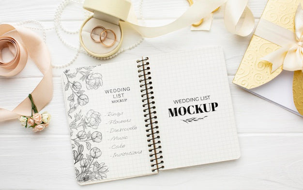 Flat Lay Of Beautiful Wedding Concept Mock-Up Psd
