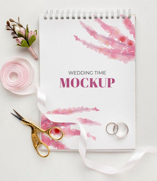 Flat Lay Of Beautiful Wedding Concept Mock-Up Psd