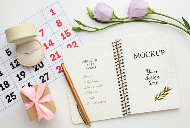 Flat Lay Of Beautiful Wedding Concept Mock-Up Psd