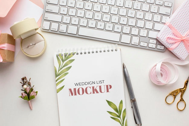 Flat Lay Of Beautiful Wedding Concept Mock-Up Psd