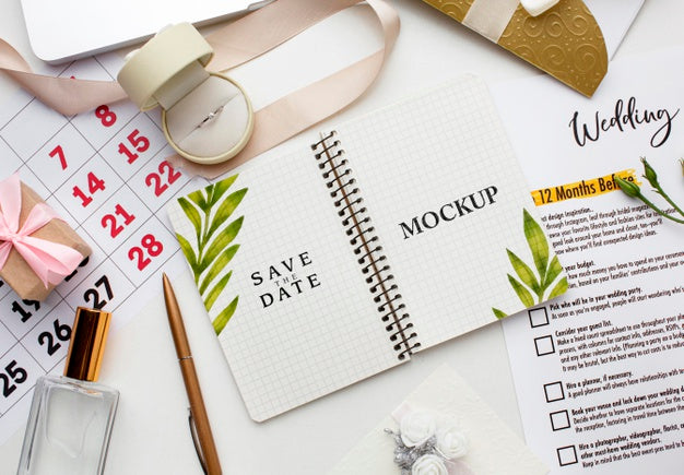 Flat Lay Of Beautiful Wedding Concept Mock-Up Psd