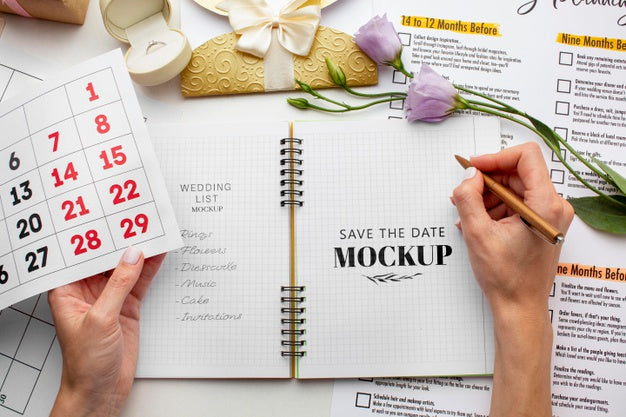 Flat Lay Of Beautiful Wedding Concept Mock-Up Psd
