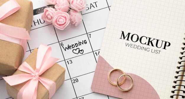 Flat Lay Of Beautiful Wedding Concept Mock-Up Psd