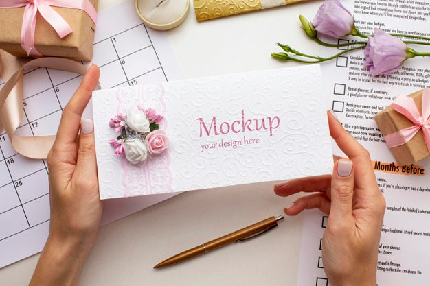 Flat Lay Of Beautiful Wedding Concept Mock-Up Psd