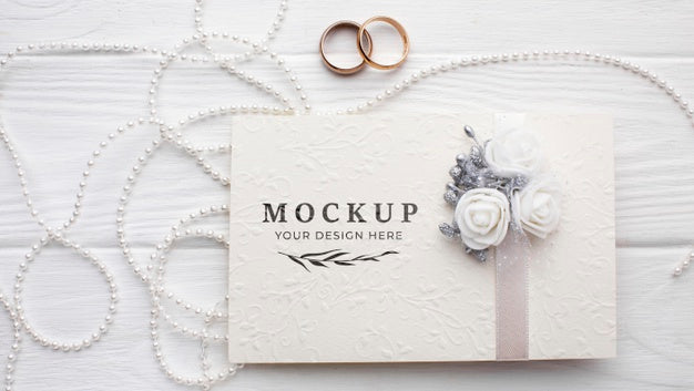 Flat Lay Of Beautiful Wedding Concept Mock-Up Psd