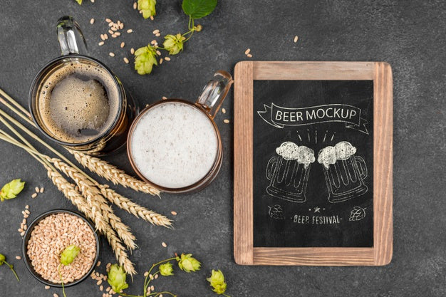 Flat Lay Of Beer Glass With Pint And Chalkboard Psd