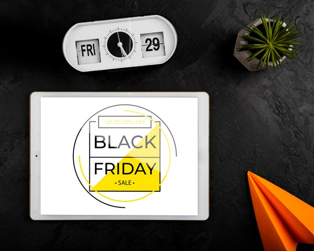 Flat Lay Of Black Friday Concept Tablet Mock-Up Psd