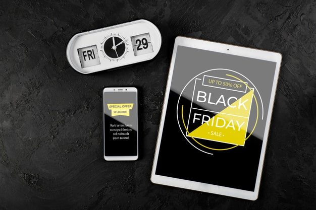 Flat Lay Of Black Friday Mock-Up Concept On Slate Background Psd