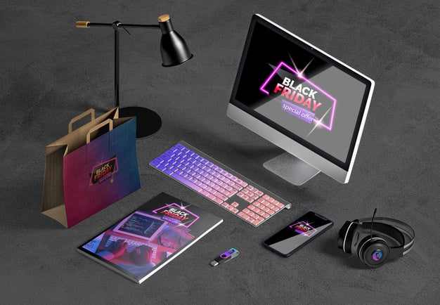 Flat Lay Of Black Friday Scene Creator Psd