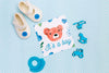 Flat Lay Of Blue Baby Shower Decorations With Shoes Psd