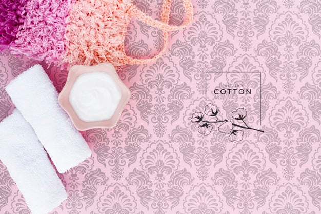 Flat Lay Of Body Butter On Plain Background Mock-Up Psd