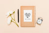 Flat Lay Of Book With Clock And Roses Psd