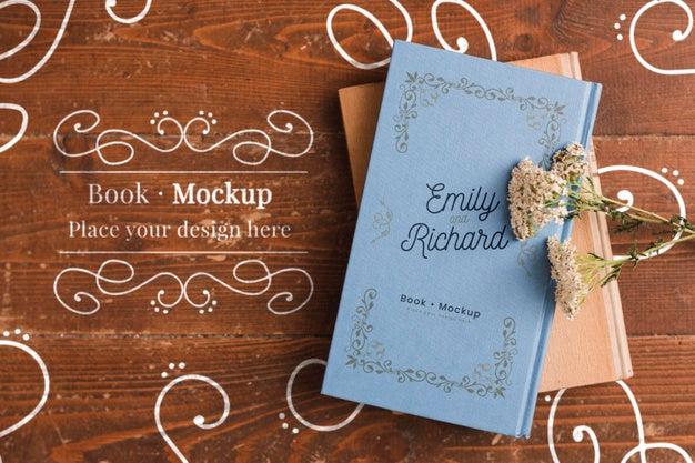Flat Lay Of Book With Flowers Psd