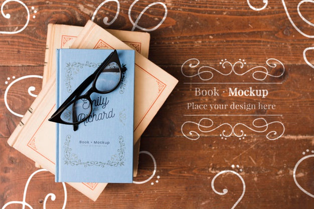 Flat Lay Of Book With Glasses On Top Mock-Up Psd