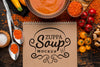 Flat Lay Of Bowl Of Soup With Notebook Psd