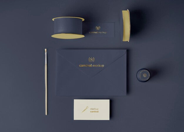 Flat Lay Of Carnival Invitation In Envelope With  Tape And Paint Brush Psd