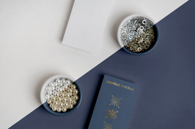 Flat Lay Of Carnival Invitation With Beads Psd