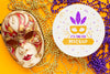 Flat Lay Of Carnival Mask And Beads Psd