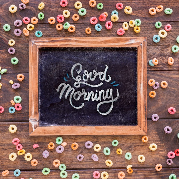 Flat Lay Of Chalkboard And Cereals On Wooden Table Psd