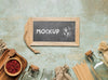 Flat Lay Of Chalkboard And Zero Waste Wooden Items Psd