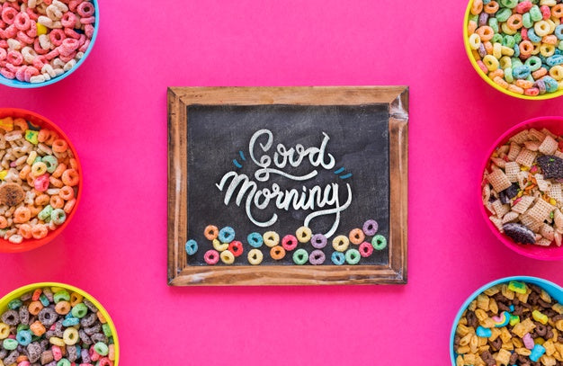 Flat Lay Of Chalkboard Mock-Up And Cereal Bowls Psd