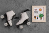Flat Lay Of Children Roller Skates With Frame Psd