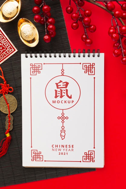 Flat Lay Of Chinese New Year Mock-Up Psd