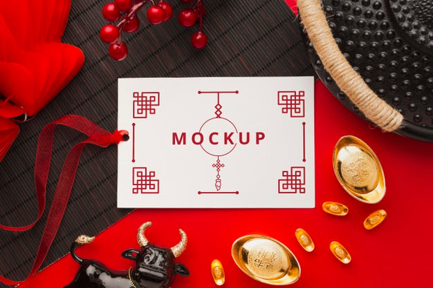 Flat Lay Of Chinese New Year Mock-Up Psd