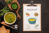 Flat Lay Of Clipboard With Bowl Of Soup Psd