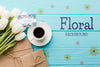 Flat Lay Of Coffee Cup With Tulips And Presents Psd