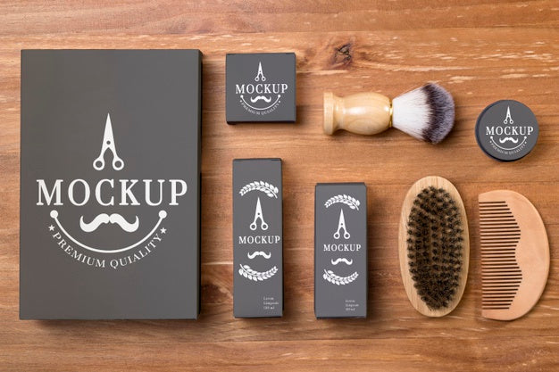 Flat Lay Of Collection Of Beard Care Products Psd