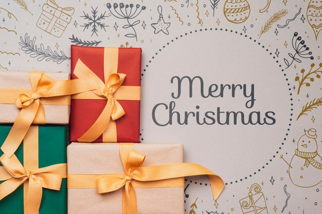 Flat Lay Of Colorful Christmas Gifts Mock-Up Psd