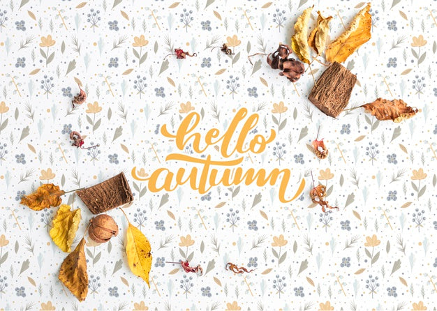 Flat Lay Of Colorful Hello Autumn Background Psd