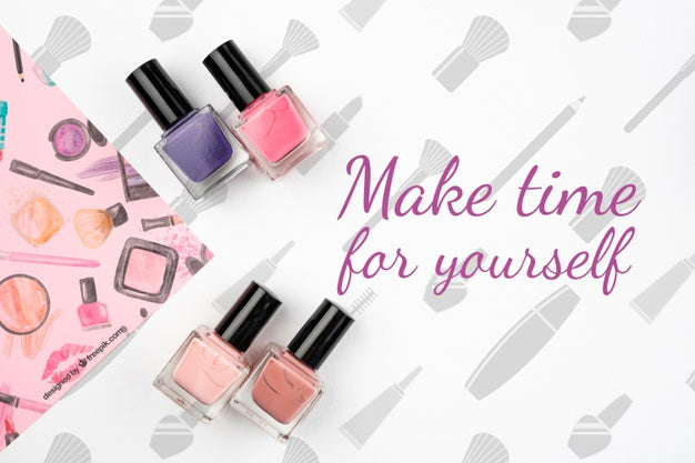 Flat Lay Of Colorful Nail Polish Mock-Up Psd