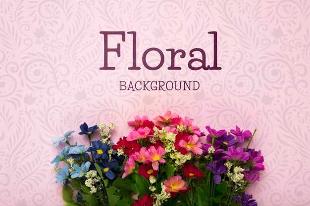 Flat Lay Of Colorful Spring Flowers Psd