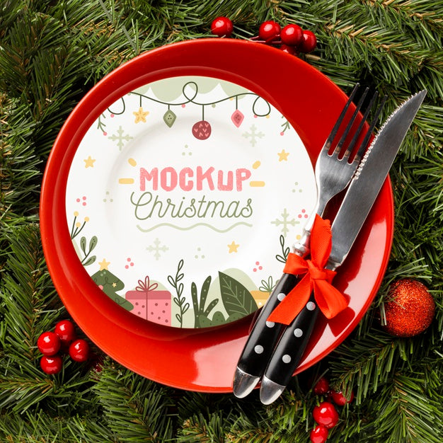 Flat Lay Of Delicious Christmas Food Mock-Up Psd