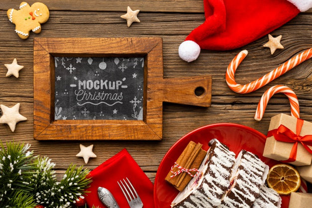 Flat Lay Of Delicious Christmas Food Mock-Up Psd