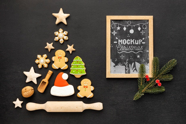 Flat Lay Of Delicious Christmas Food Mock-Up Psd