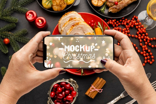 Flat Lay Of Delicious Christmas Food Mock-Up Psd